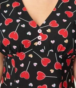 Pop Soda Sale Hell Bunny Black & Lolly Hearts Print Flare Dress