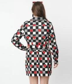 Pop Soda Hell Bunny Black & White Check & Strawberry Denim Jacket