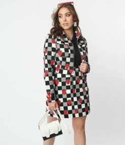 Pop Soda Hell Bunny Black & White Check & Strawberry Denim Jacket