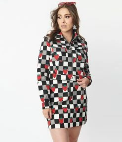Pop Soda Hell Bunny Black & White Check & Strawberry Denim Jacket