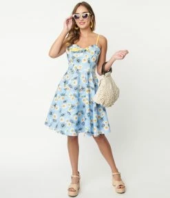 Pop Soda Hell Bunny Light Blue & Daisy Print Swing Dress Sale