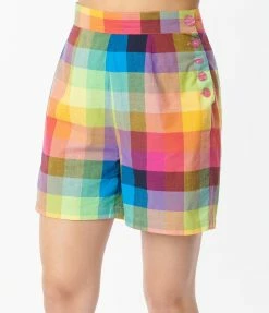Pop Soda Hell Bunny Rainbow Check Shorts