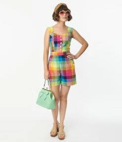 Pop Soda Hell Bunny Rainbow Check Shorts