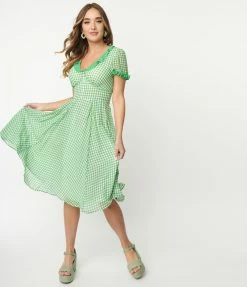 Pop Soda Hell Bunny 1950s Green Gingham Anne Marie Midi Dress