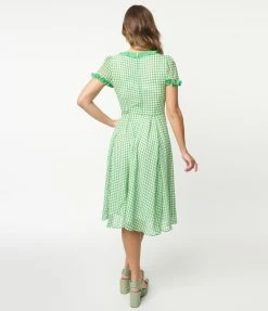 Pop Soda Hell Bunny 1950s Green Gingham Anne Marie Midi Dress