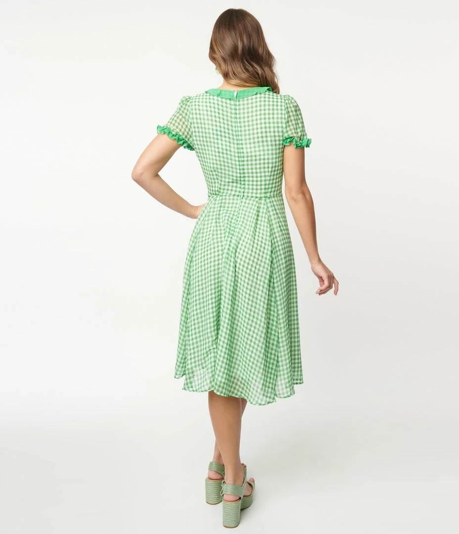 Pop Soda Hell Bunny 1950s Green Gingham Anne Marie Midi Dress