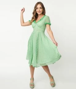 Pop Soda Hell Bunny 1950s Green Gingham Anne Marie Midi Dress