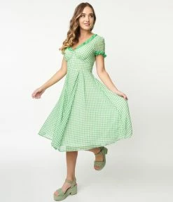Pop Soda Hell Bunny 1950s Green Gingham Anne Marie Midi Dress