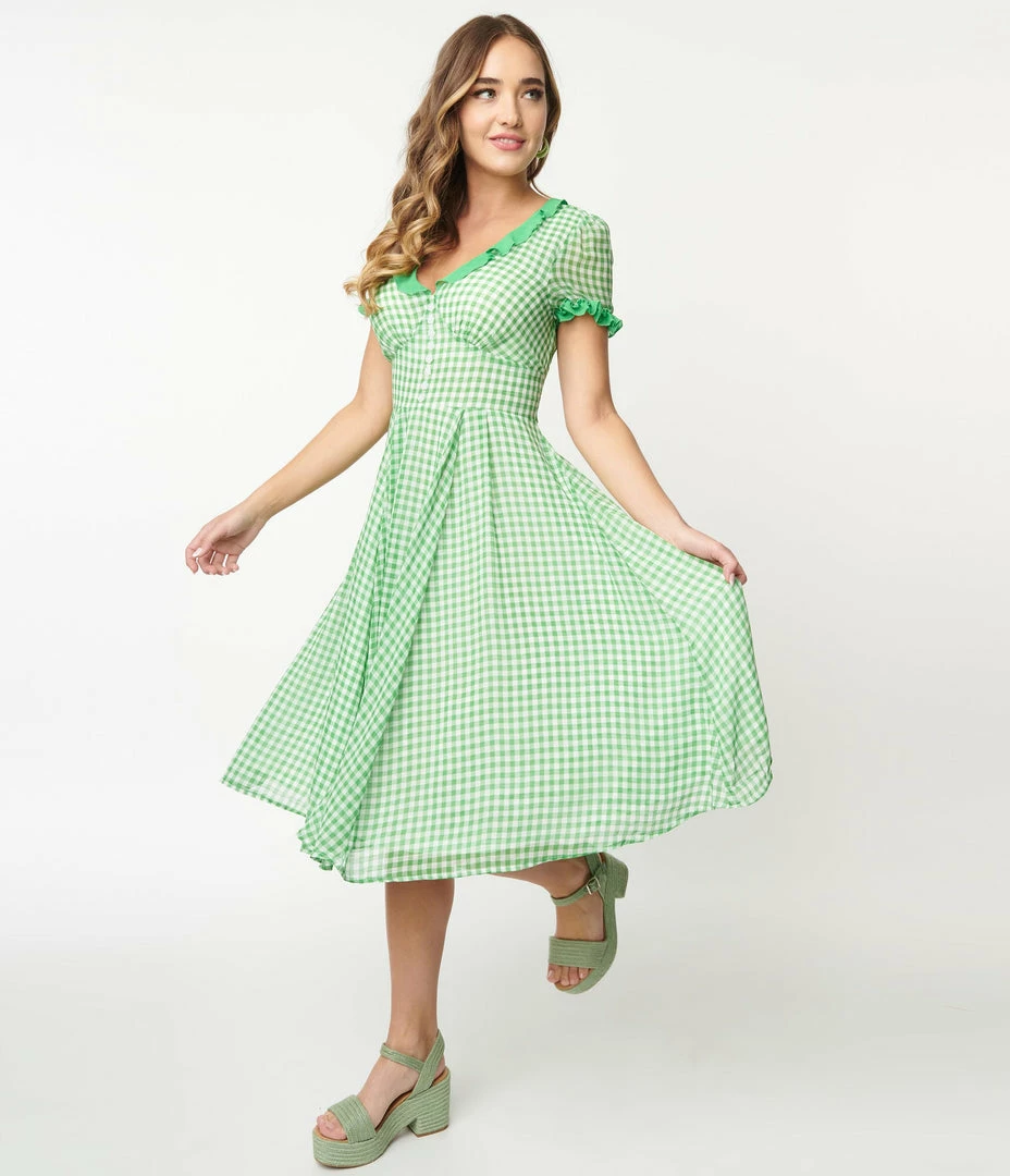 Pop Soda Hell Bunny 1950s Green Gingham Anne Marie Midi Dress