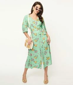 Pop Soda Hell Bunny Green & Pink Floral Jumpsuit