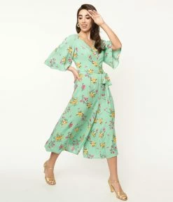 Pop Soda Hell Bunny Green & Pink Floral Jumpsuit