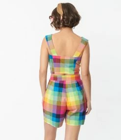 Pop Soda Hell Bunny 1950s Rainbow Check Crop Top Sale