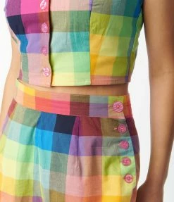 Pop Soda Hell Bunny 1950s Rainbow Check Crop Top Sale