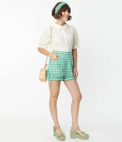 Sale Collectif 1950s Green Gingham Rylee Shorts