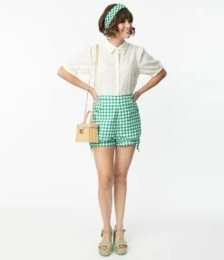 Sale Collectif 1950s Green Gingham Rylee Shorts