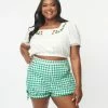 Collectif Plus Size Green Gingham Rylee Shorts Sale