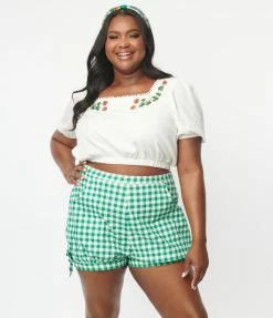 Collectif Plus Size Green Gingham Rylee Shorts Sale