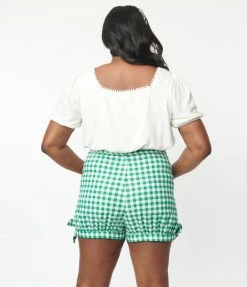 Collectif Plus Size Green Gingham Rylee Shorts Sale