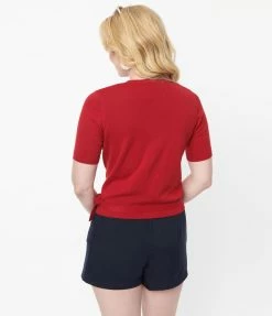 Collectif Burgundy Perforated Lorella Wrap Cardigan Clothing