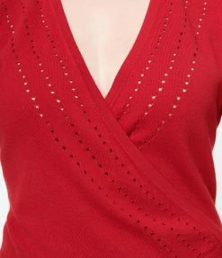 Collectif Burgundy Perforated Lorella Wrap Cardigan Clothing