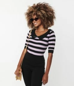 Collectif Black & Purple Stripe Babette Knit Top
