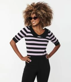 Collectif Black & Purple Stripe Babette Knit Top