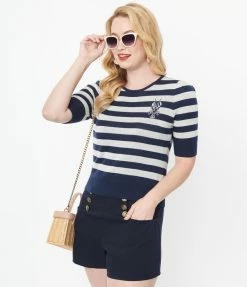 Sale Collectif Navy & Cream Stripe Lobster Chrissie Sweater