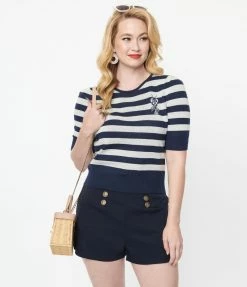 Sale Collectif Navy & Cream Stripe Lobster Chrissie Sweater