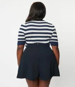 Collectif Plus Size Navy & Cream Stripe Lobster Chrissie Sweater Sale