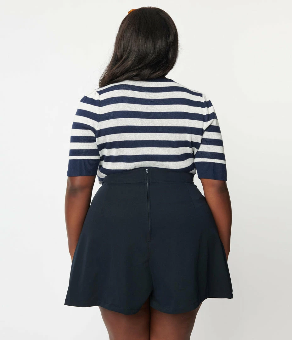 Collectif Plus Size Navy & Cream Stripe Lobster Chrissie Sweater Sale