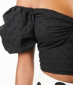 Collectif Black Eyelet Amoura Crop Top Sale