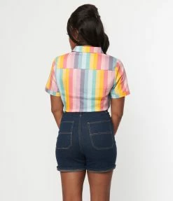 Collectif Dreamy Rainbow Stripe Sammy Crop Top