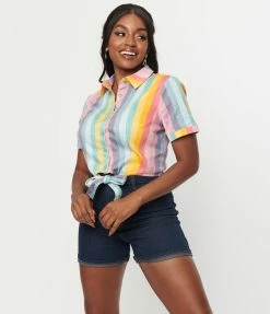 Collectif Dreamy Rainbow Stripe Sammy Crop Top