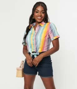 Collectif Dreamy Rainbow Stripe Sammy Crop Top