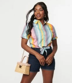 Collectif Dreamy Rainbow Stripe Sammy Crop Top