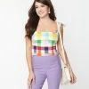 Sale Collectif Rainbow Gingham Ylenia Crop Top