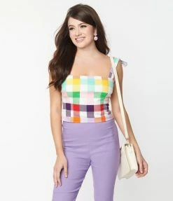 Sale Collectif Rainbow Gingham Ylenia Crop Top