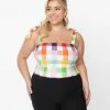Collectif Plus Size Rainbow Gingham Ylenia Crop Top Sale