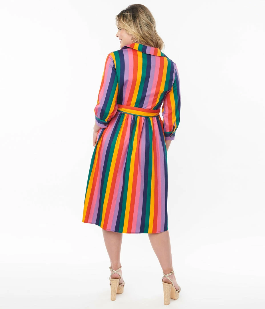 Collectif (Bright & Beautiful) Bright & Beautiful Rainbow Stripe Lauren Shirtdress