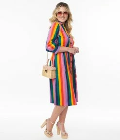 Collectif (Bright & Beautiful) Bright & Beautiful Rainbow Stripe Lauren Shirtdress