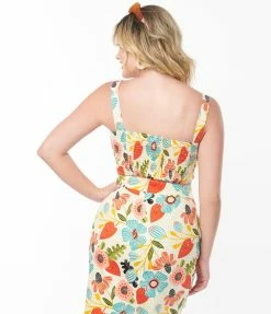 Collectif (Bright & Beautiful) Bright & Beautiful Strawberry & Floral Print Fanny Crop Top