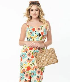 Collectif (Bright & Beautiful) Bright & Beautiful Strawberry & Floral Print Fanny Crop Top