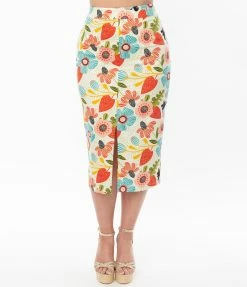 Collectif (Bright & Beautiful) Bright & Beautiful Strawberry & Floral Print Jayleen Pencil Skirt Sale