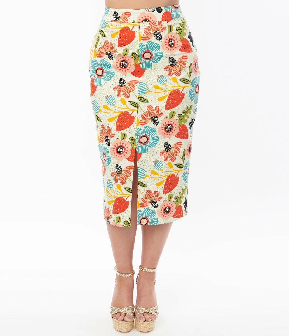 Collectif (Bright & Beautiful) Bright & Beautiful Strawberry & Floral Print Jayleen Pencil Skirt Sale
