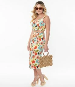 Collectif (Bright & Beautiful) Bright & Beautiful Strawberry & Floral Print Jayleen Pencil Skirt Sale