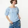 Listicle Light Blue & White Floral Embroidered Sweater Sale
