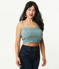 Listicle Sage & Flower Embroidered Crop Top & Cardigan Sweater Set