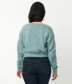 Listicle Sage & Flower Embroidered Crop Top & Cardigan Sweater Set