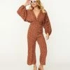 Storia Rust Brown & Pink Ditzy Floral Jumpsuit