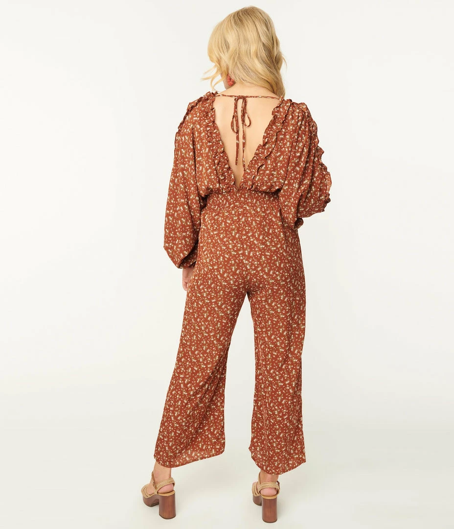 Storia Rust Brown & Pink Ditzy Floral Jumpsuit